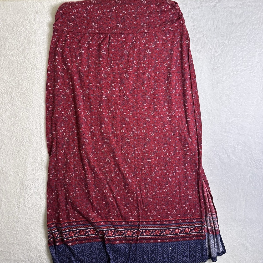 Faded Glory Floral Maxi Skirt Medium Red Boho Side Slit Cottagecore
